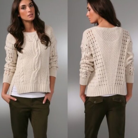 Vince Tan Beige Cream Cable Knit Cabincore Wool Blend Minimalist Sweater size S - Picture 3 of 7